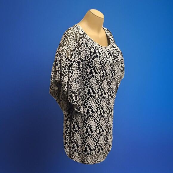 Lilypad XL A-Line Dress Tunic Short Top Black White Lace Overlay Angel Wing SLV - Picture 3 of 12